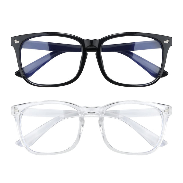2 Pack Blue Light Glasses for Women and Men - Computer Glasses Black & Transparent