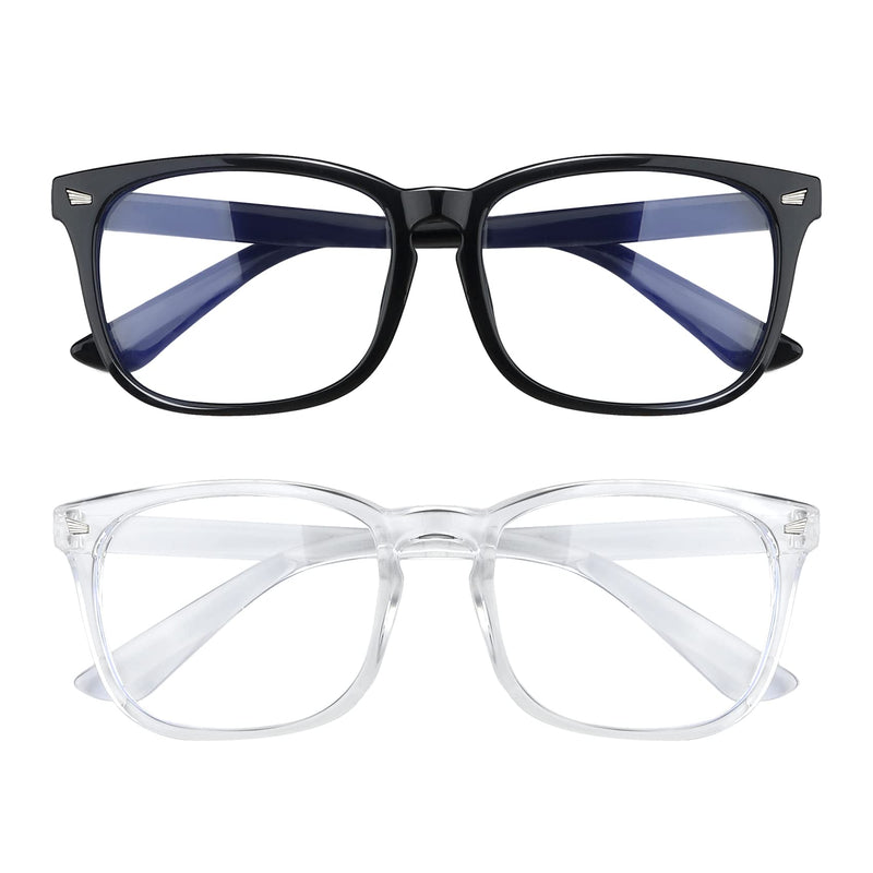 2 Pack Blue Light Glasses for Women and Men - Computer Glasses Black & Transparent