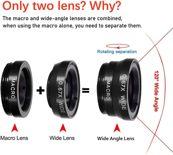 3 in 1 Cell Phone Camera Lens Kit Wide Angle Macro Fisheye Lens Universal for Smart Phones iPhone Samsung Android Black