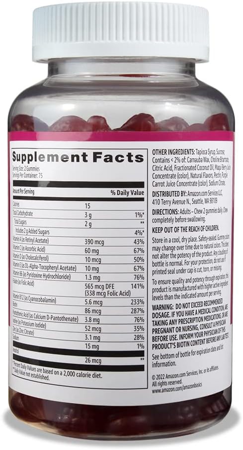 Amazon Basics Adult Multivitamin Gummies, Mixed Berry & Cherry Flavors, 150 Count, 75-Day Supply, Pack of 1 (Previously Solimo) 150 Count (Pack of 1)