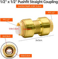 12 Pack 1/2” Pushfit Straight Coupling Fittings with Disconnect Clip | for Copper, PEX, CPVC Pipe 12pcs 1/2" Straight