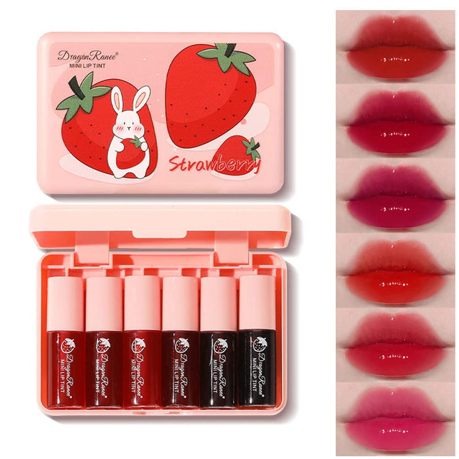 6 Colors Lip Tint Stain Set, Korean Velvet Watery Lip Stain Moisturizing Mini Liquid Lipstick, Multi-Use Lip and Cheek T