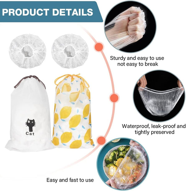 200PCS Bowl Covers Bread Proofing with Storage Bags, Fits Bowls up to 12", Plastic Wrap for Food Plastic Bowl Covers Elastic Reusable Plate Covers