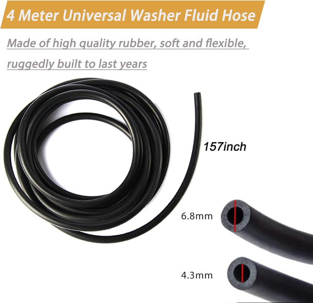 Windshield Washer Hose Kit - 4 Meter Universal Washer Fluid Hose with 12 Pcs Hose Connectors, Suitable for Most Windshie