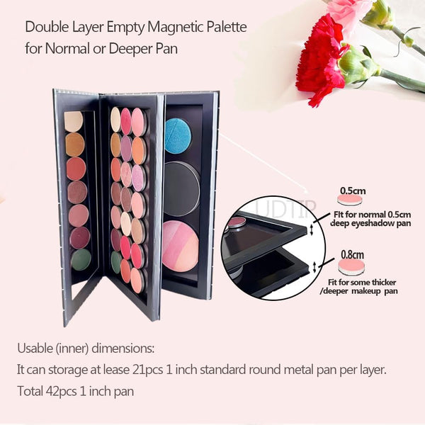 Double Layer Book Shape Empty Magnetic Eyeshadow Makeup Palette with Mirror and 20Pcs Adhesive Stickers, Sliver Stars Cover, Fits Standard and