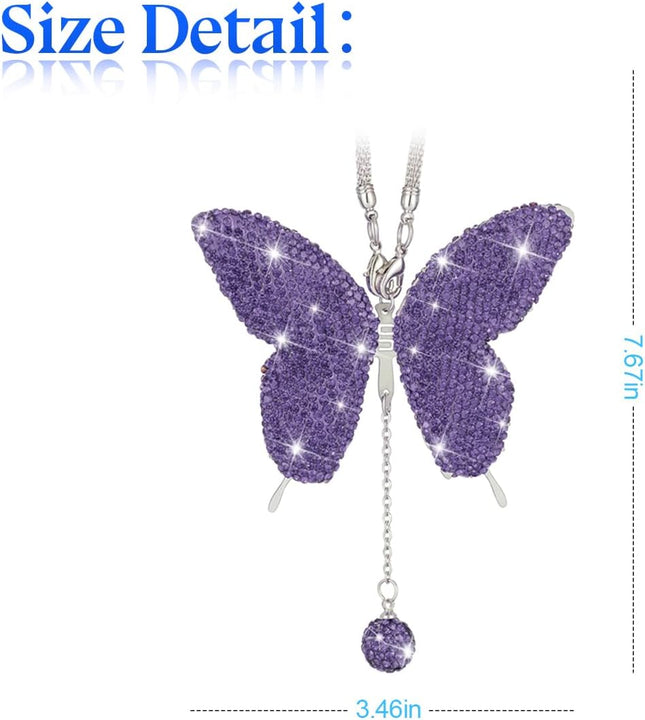 Zipelo Bling Butterfly Diamond Car Accessories, Crystal Car Rear View Mirror Charms for Women, Car Decoration Lucky Gift