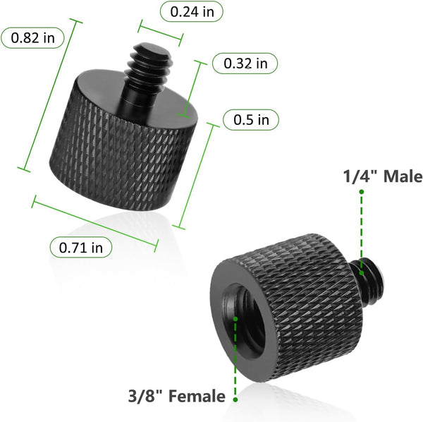 2 Pack 3/8" Female to 1/4" Male Screw Adapter Thread for Tripod Accessories Microphone Holder Camera Mount Aluminum