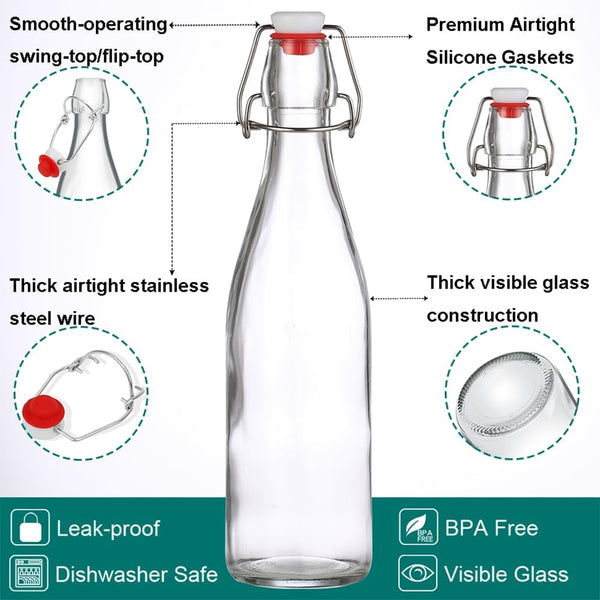 ZEBEIYU 32oz Beer Bottle,Swing Top Glass Kombucha Bottles with Stoppers for Brewing, Beverages, Smoothies, Kefir, Beer, Soda, Juicing, Kombucha,
