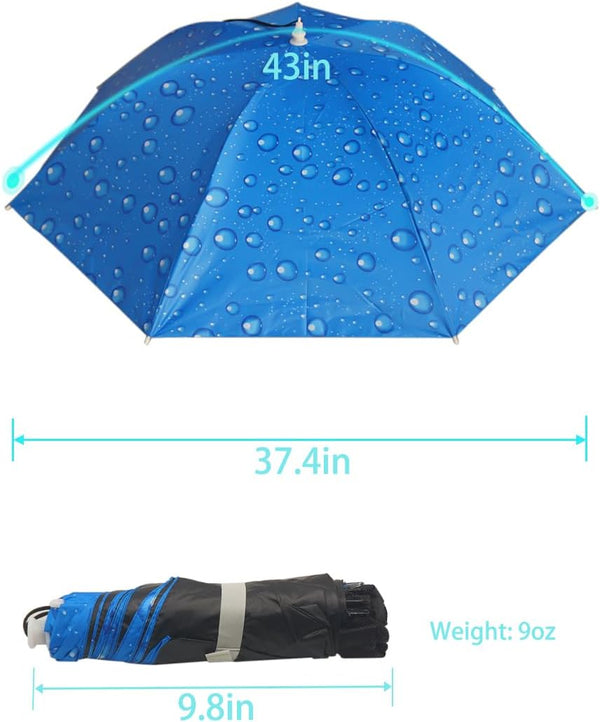 Umbrella Hat, 37 inch Fishing Umbrella Hat Hands Free Foldable UV Protection Umbrella Cap Adjustable Headwear for Fishing Golf Camping Beach