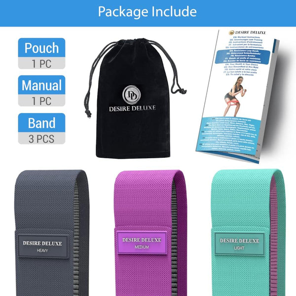 Desire Deluxe Premium Resistance Bands Set – Fabric Stretch Bands for Strength Training, Physical Therapy, Pilates & Yoga, Non-Slip Workout Bands