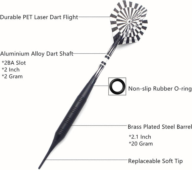 Soft Tip Darts Set for Electronic Dart Board 18/22G Plastic Tip Darts Set with B