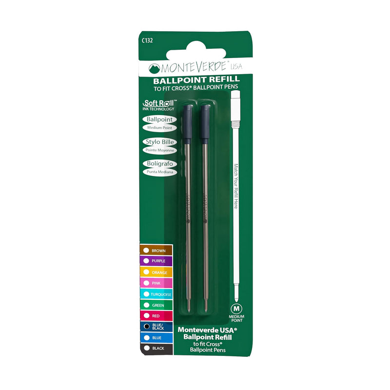 Monteverde Ballpoint Refill to Fit Cross Pens, Medium, Blue/Black, 2 Pack Blue/Black 2 Count (Pack of 1)