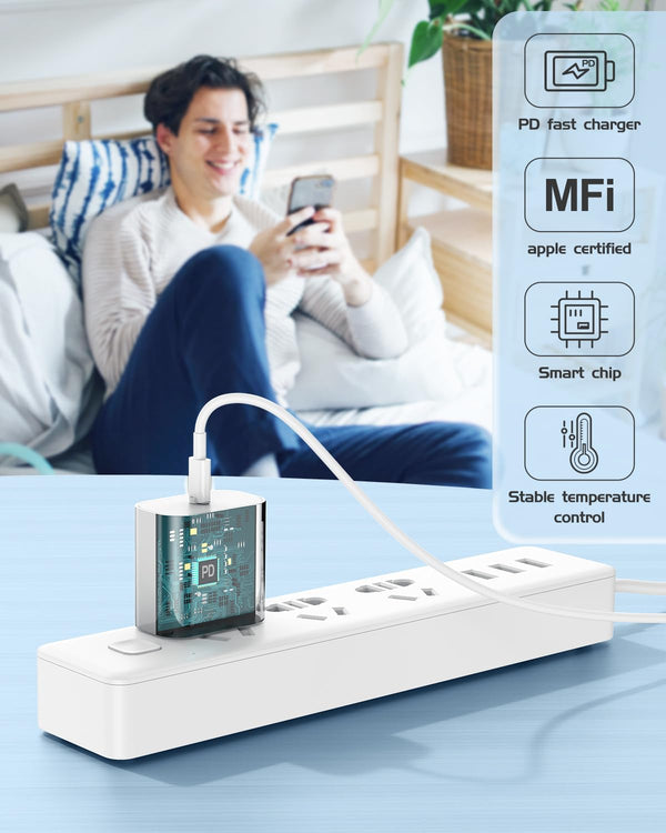 Iphone 14 13 12 Charger Fast Charging, 2 Pack 20W Fast PD USB C Wall Charger Adapter with 3Pack 6Ft USB C to Lightning Cable (Mfi Certified) for