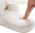 Evshine Memory Foam Fuzzy House Slippers for Women | Faux Fur Cross Band Open Toe Indoor Slippers, Gifts for Women, Moms and Bridesmaids 8 White