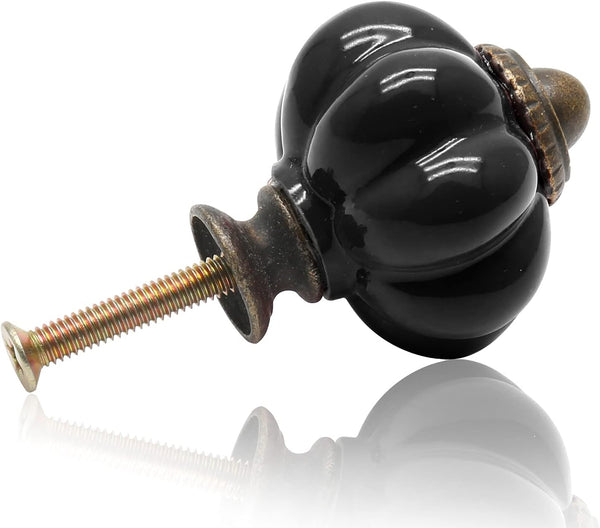 12pcs Black Pumpkin Knobs, Vintage Ceramic Cabinet Knobs | Dresser Knobs, Drawer Knobs, Door Knobs, Drawer Pulls, Dresser Handles with Mounting