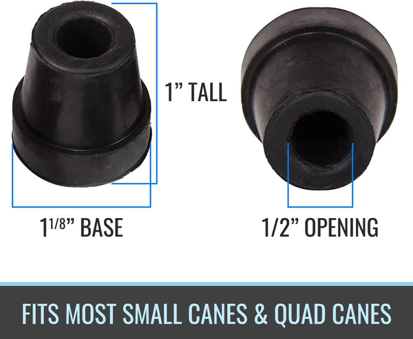 DMI Durable Replacement Quad Cane Tips, Extra Stability, No-Slip Grip, 1/2 Inch, FSA and HSA Eligible, (Pack of 4) Pack of 1