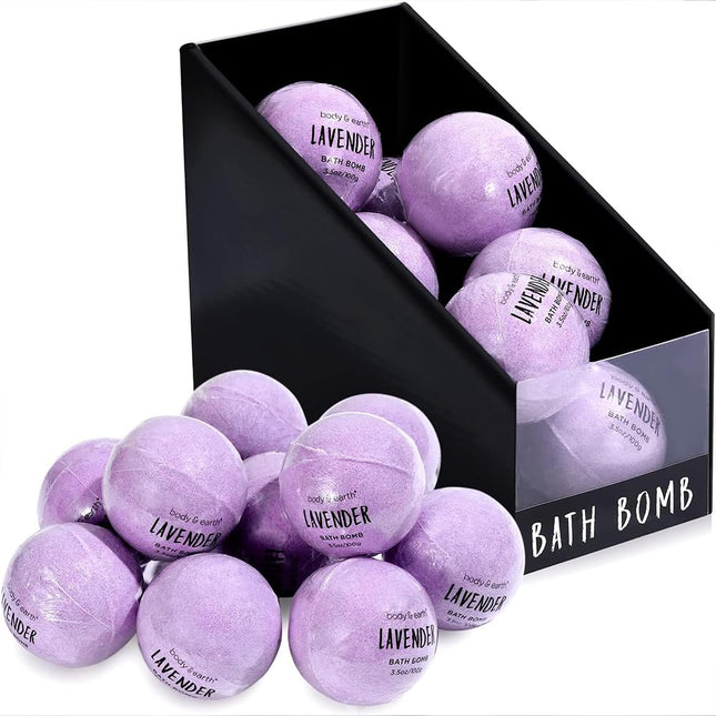 BODY & EARTH Bath Bombs Gift Set for Women 10 X 3.5 oz Essential Oils Lavender Handmade Birthday Gift Idea for Family, W