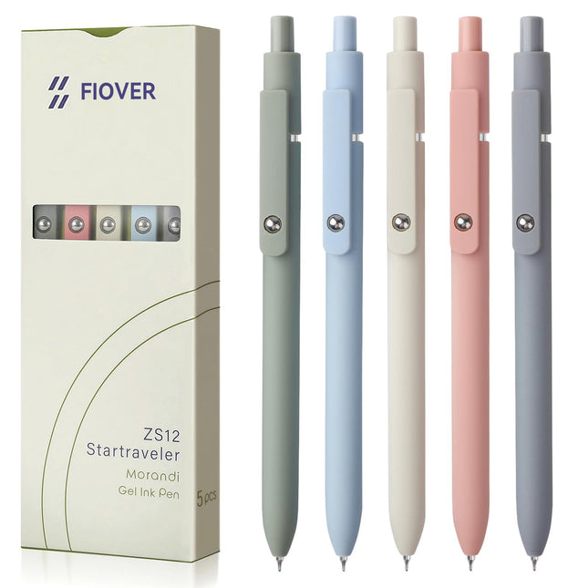 FIOVER Gel Pens, 5Pcs 0.5Mm Quick Dry Black Ink Fine Point Smooth Writing Pens H