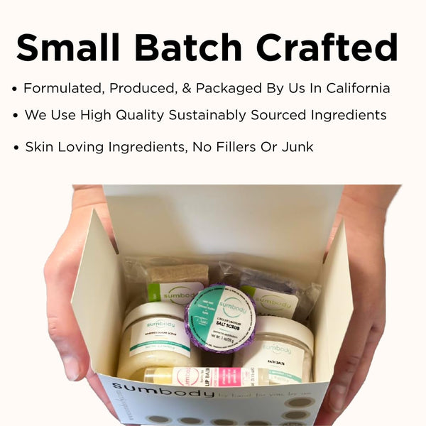 Sumbody USA Made Mini Self Care Gift Set - (6pcs) Men, Women, Teens, All Natural Aromatherapy Body Care Set Skin Care Box, Spa Baskets,
