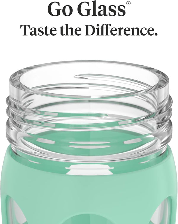Lifefactory 22-Ounce Glass Water Bottle with Active Flip Cap and Protective Silicone Sleeve, Mint