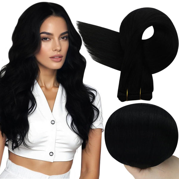 Full Shine Weft Hair Extensions Human Hair Jet Black Straight Human Hair Bundles For Women Sew In Hair Extensions Real Hair Weft Extensions Soft