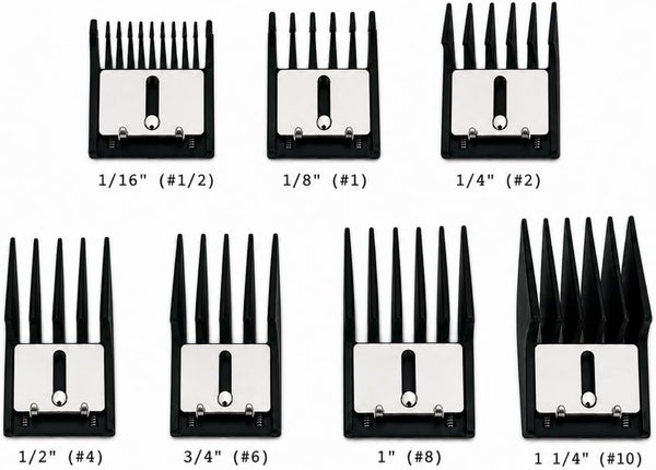 Miaco 7 Piece Universal Clipper Guide Comb Guard Set Compatible with Full Size Clippers Oster Classic 76, Oster A5, Andis AG, Andis BG, Wahl Senior