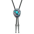 Vintage Native American Western Cowboy Blue Natural Turquoise Stone Bolo Tie Hand-woven Leather Bola Tie Necktie for Men