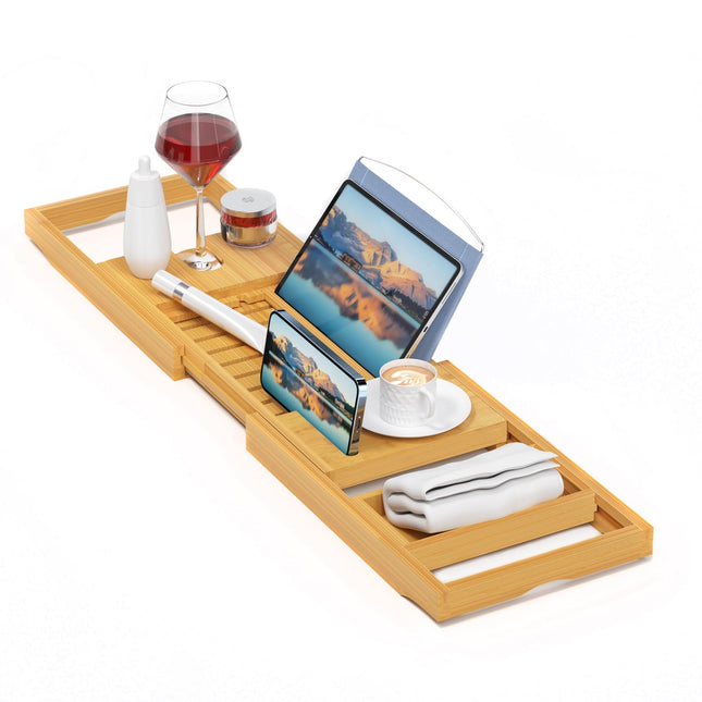 Luxury Bathtub Caddy Trayï¼Bamboo Bathtub Tray Caddy - Wood Bath Tray Expandableï¼Can Be Placed Book and Integrated Ta