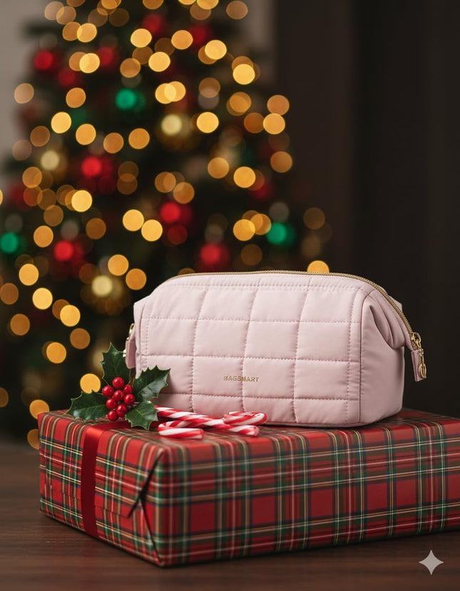 BAGSMART Makeup Bag Travel Toiletry Bag, Puffy Padded Make up Bags for Women Makeup Organizer Case, Wide-Open Pouch Purs