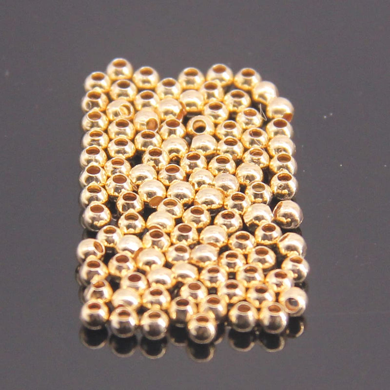 100Pcs 14k Gold Filled Round Beads, 2mm Spacer Beads for Jewelry Making, Golden, 8mm Diameter, 1.6mm Hole, Craft Bead