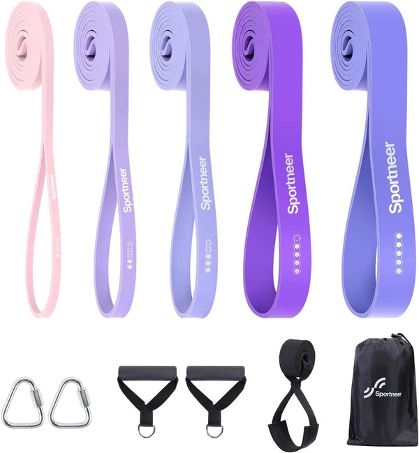 Resistance Bands Workout Set: 5 Levels Pull up Assist Bands 5-130Lb with Handles & Door Anchor