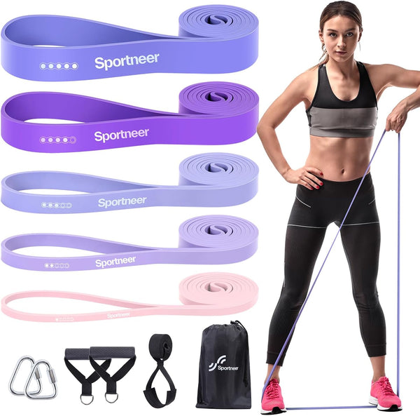 Resistance Bands Workout Set: 5 Levels Pull up Assist Bands 5-130Lb with Handles & Door Anchor