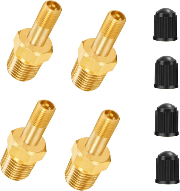 GODESON 1/4" NPT Tank Valve, Anti-Corrosion Brass Schrader Valve with 1/4" Male NPT,Using with Air Compressor Tanks(Pack of 4) 1/4"NPT