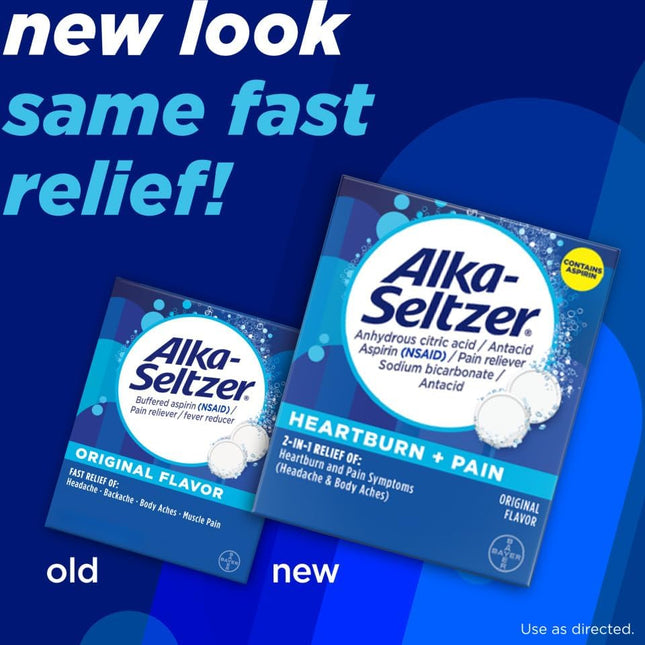 Alka-Seltzer Effervescent Tablets Original Flavor, Fast Multi-Symptom Relief from Headache and Body Ache, Dissolvable Ef