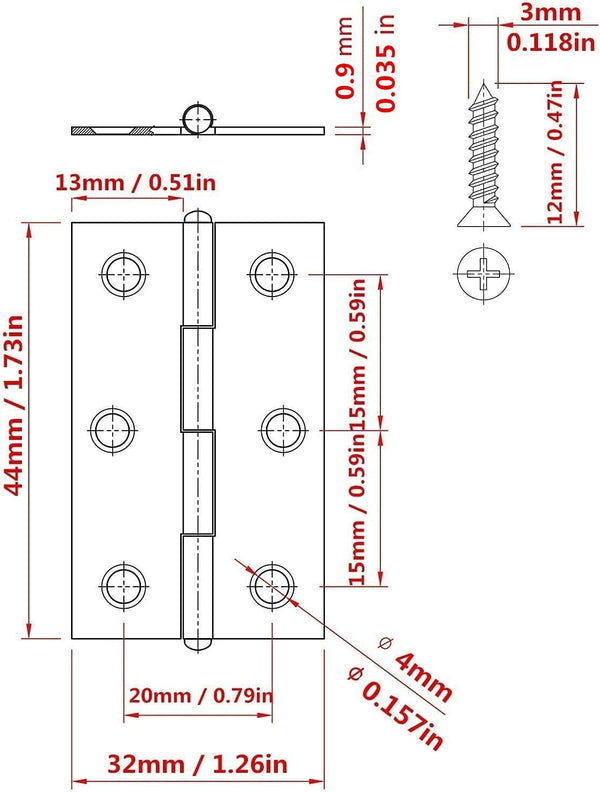 20Pcs Stainless Steel Folding Hinge 2 inch Door and Window Hinge is assigned 120 Screws