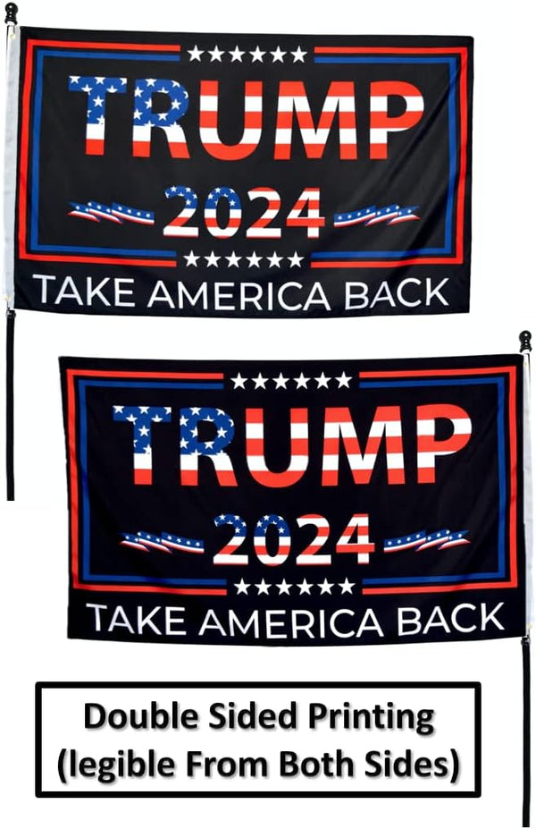 Double-Sided Trump 2024 Flag - Take America Back - 3x5 Foot Indoor Outdoor Decoration Banner With a FREE Sticker - Double-Sided Banner With Vivid