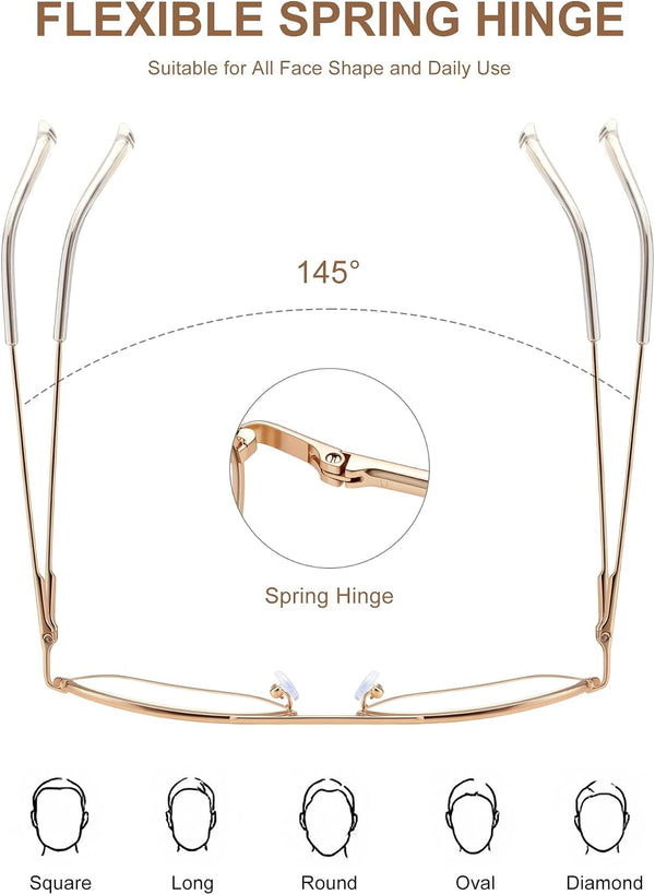 JM Aviator Blue Light Blocking Computer Glasses, Square Eye Protect Video Eyeglasses Anti Glare Men Women Gold Frame Clear Temple Tips Clear