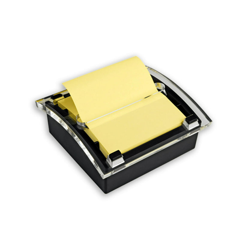 Post-It Pop-Up Notes Dispenser, Organizes Desk & Keeps Notes Nearby, Black Base, Clear Top, Includes 50 Sheets of 3 in X 3 in Canary Yellow Sheets