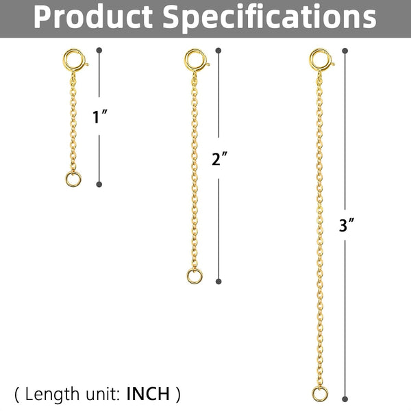 Gold Necklace Extenders 14k Extender Chain 925 Sterling Silver Extension Bracelet Chain Extenders for Necklaces 3 Pcs (1 2 3 Inch)(Gold) 1 2 3