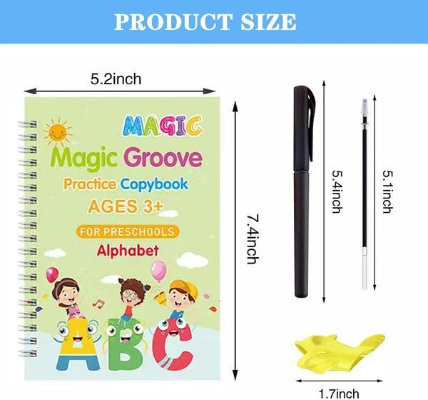 4 Pc Groove Writing Books for Kids,Magic Groove Practice Copybook,Reusable Grooved Handwriting Workbooks,Writing Books for Kids Age 3-5 Calligraphy