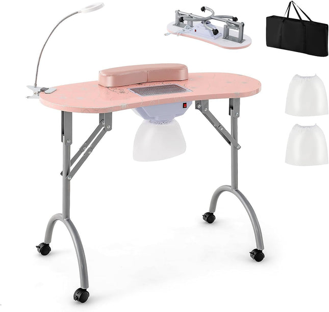 GOFLAME Manicure Nail Table, Foldable Nail Technician Desk W/Electric Downdraft 
