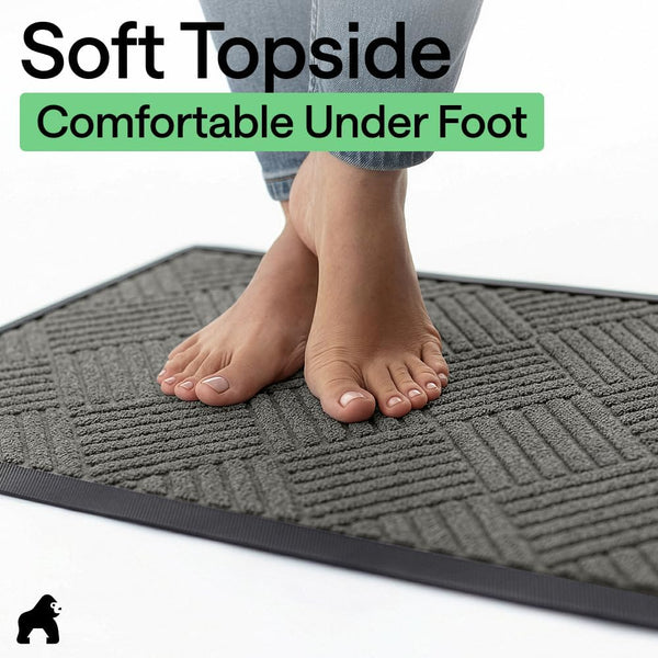 GORILLA GRIP 100% Waterproof All-Season WeatherMAX Doormat US Designed Natural Rubber, Stain Fade Resistant, Low Profile Indoor Outdoor Door Mats,