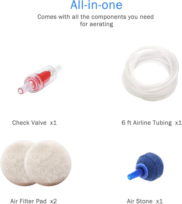 Aquamiracle Aquarium Air Pump Fish Tank Bubbler Aerator, All-In-One Fish Tank Air Pump, Quiet Aquarium Bubbler Aerator