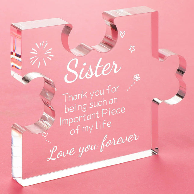 Funnli Sister Gifts from Sister Acrylic Puzzle Plaque - Sister Birthday Gift Ideas 3.35 X 2.76 Inch Desk Decorations - S