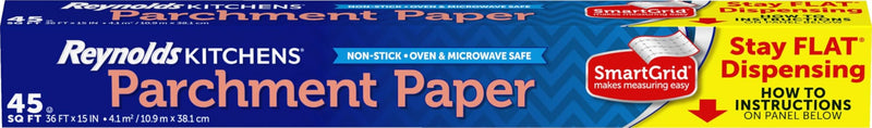 Reynolds Kitchens Stay Flat Parchment Paper Roll with SmartGrid, 45sq ft Standard 45 Sq Ft (Pack of 1)