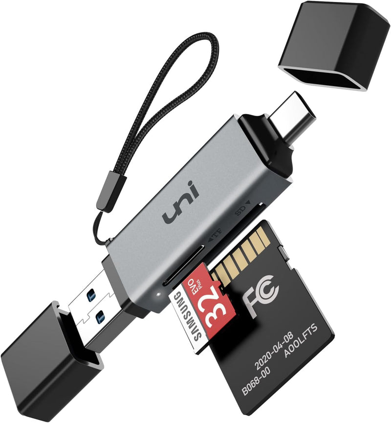 Uni SD Card Reader, High-Speed USB C to Micro SD Card Adapter USB 3.0 Dual Slots, Memory Card Reader for Sd/Micro SD/SDHC/SDXC/MMC, Compatible