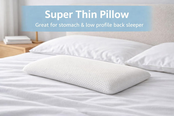 Slim 3.2" Stomach Sleeping Memory Foam Pillow-Thin, Flat, Soft yet Supportative for Belly, Back& Stomach Sleepers