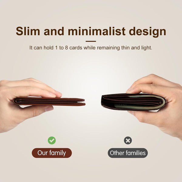 Slim Minimalist Mens Bifold Wallet, RFID Blocking Genuine Leather Wallet for Men with ID Window and 8 Cards Slot.ï¼ˆCoffeeï¼‰