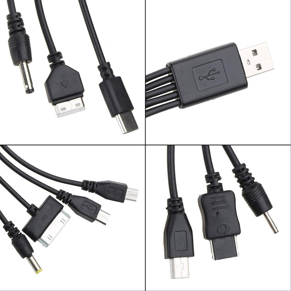 1Pc Black 10 in 1 USB Multi Charger Cables for Mobile Phones USB Charging Cord 20cm/7.87in to Multi Plug Cell Phone Charger Cable 10 in 1 Cable