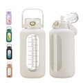 74 Oz Glass Water Bolttles with Straw Large Motivational Water Bottle with Time Marker Sports Water Bottles with Silicone Sleeve and Handle Lid
